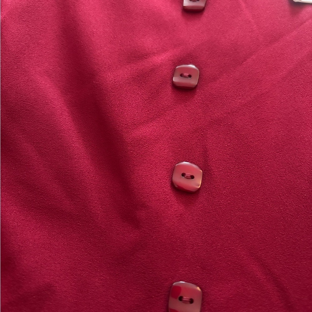 Burgundy Red Pleated Midi Dress Flutter Sleeves - Picture 9 of 11